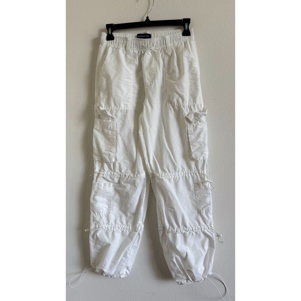 Aeropostale Womens XS White Parachute Cargo Pants Baggy Drawstring Y2K Style